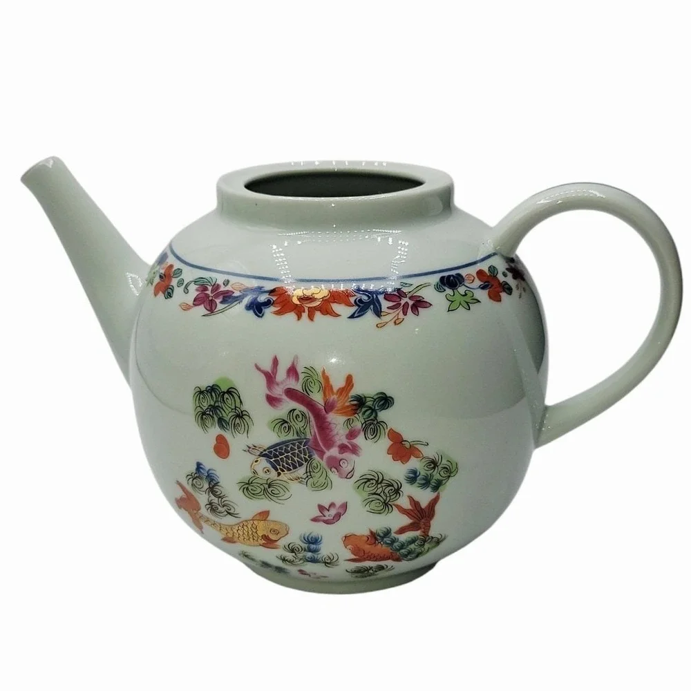 Puiforcat Limoges France Kiang She Porcelain Teapot Chinese Fish Motif 8